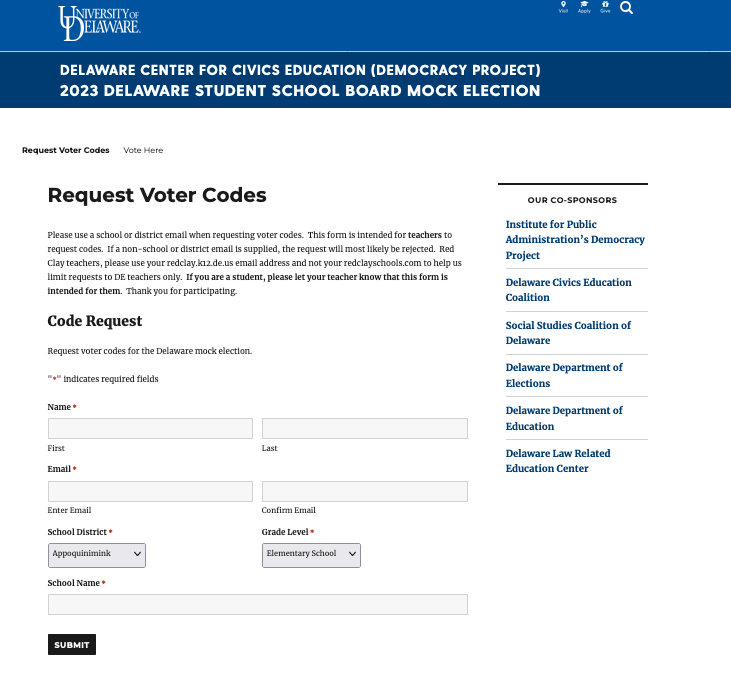 Requesting voter codes screen capture